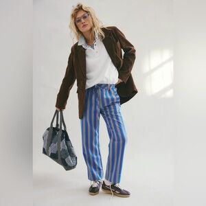 Free People Blue Striped Pull-On Pants